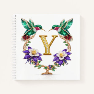 Luxury Initial Y Hummingbird Jeweled Wedding Gift Notebook