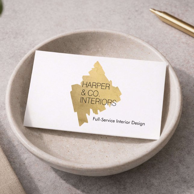 Luxury Interior Designer Gold Abstract Logo White Business Card (Creator Uploaded)