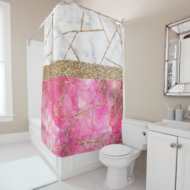 Luxury Interior Marble Stone Glitter  Shower Curta Curtain (In Situ)