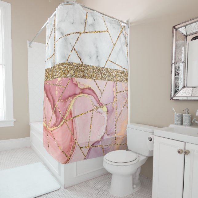 Luxury Interior Marble Stone Glitter  Shower Curta Curtain (In Situ)