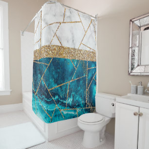 Luxury Interior Marble Stone Glitter Shower Curta Shower Curtain