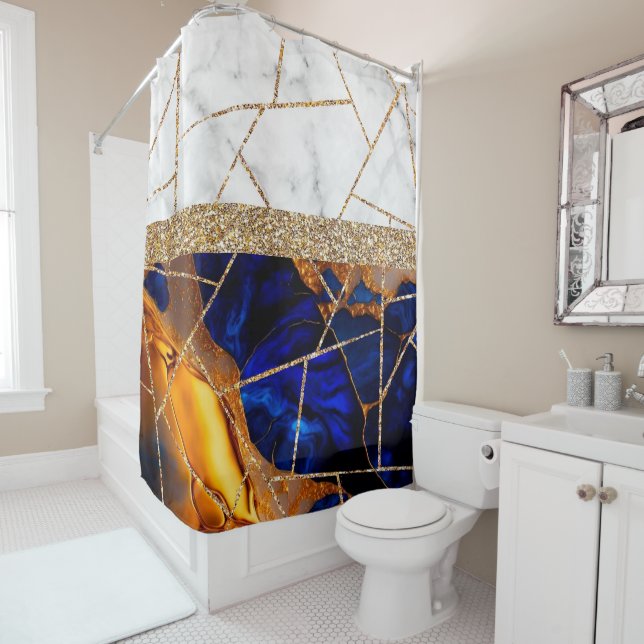 Luxury Interior Marble Stone Glitter  Shower Curta Shower Curtain (In Situ)