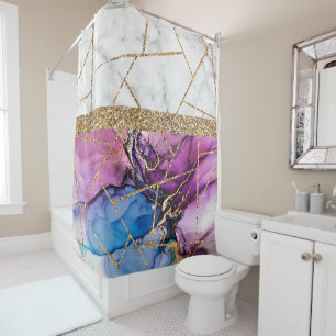 Luxury Interior Marble Stone Glitter Shower Curta Shower Curtain