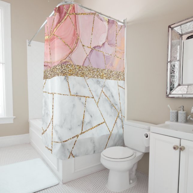 Luxury Interior Marble Stone Glitter Shower Curtain (In Situ)