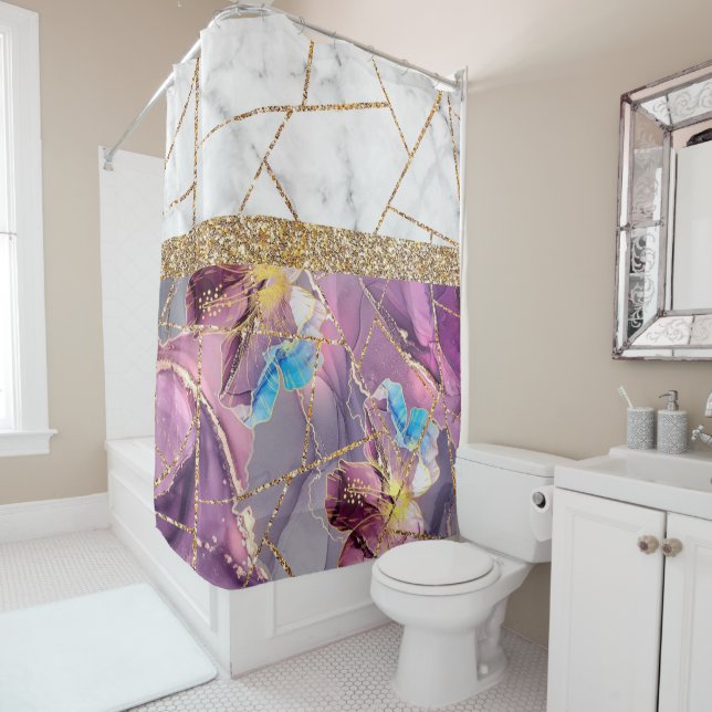 Luxury Interior Marble Stone Glitter  Shower Curtain (In Situ)