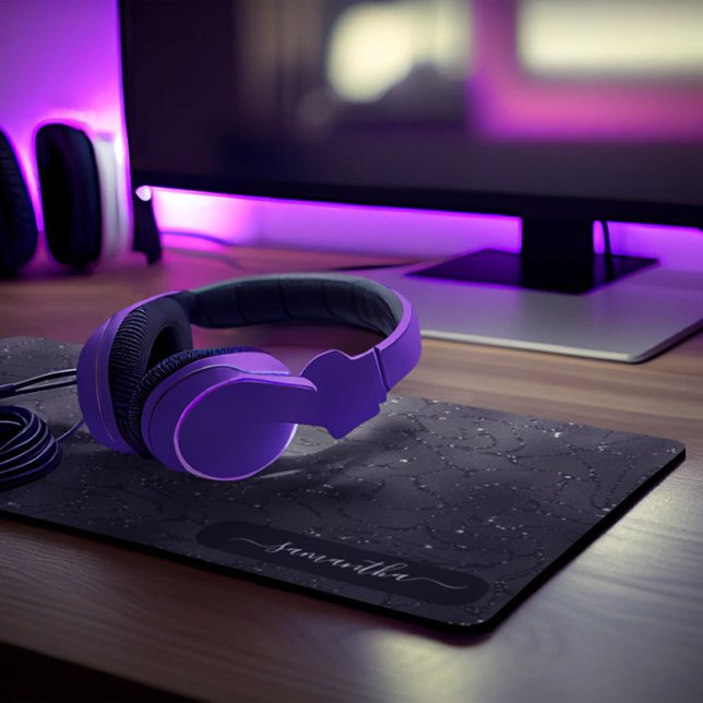 Luxury Iridescent black pattern white sparkles Desk Mat (Creator Uploaded)