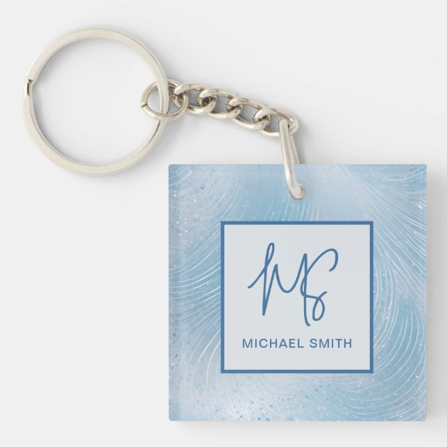 Luxury Iridescent Blue Gradient Key Ring (Front)