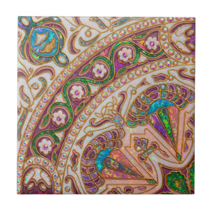 Luxury Iridescent Fire Opal Moroccan Floral Patter Tile