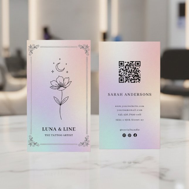Luxury Iridescent Tattoo Artist Holographic  Business Card (Creator Uploaded)