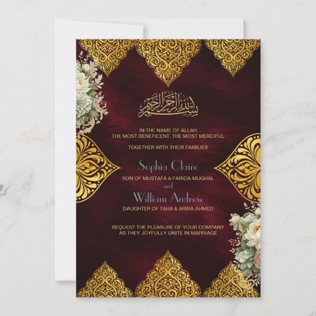 Luxury Islamic Ottoman Wedding Invitation Red (Front)