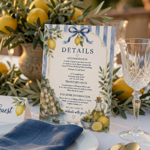 Luxury Italian Amalfi Coast Wedding Details Card