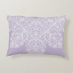 Luxury Italian Lace Pattern, White Lavender Purple Decorative Cushion