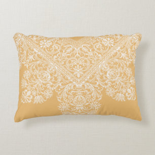 Luxury Italian Lace Pattern, White on Yellow Gold Decorative Cushion