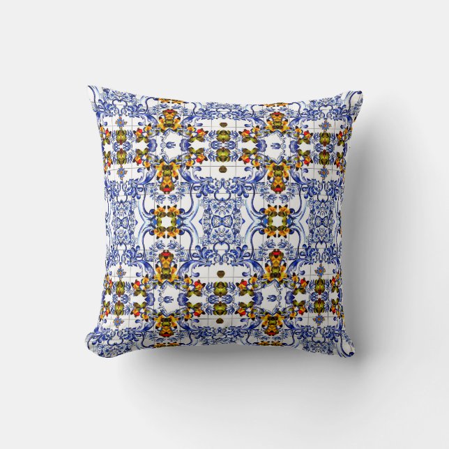 Luxury italian tile print throw cushion (Front)