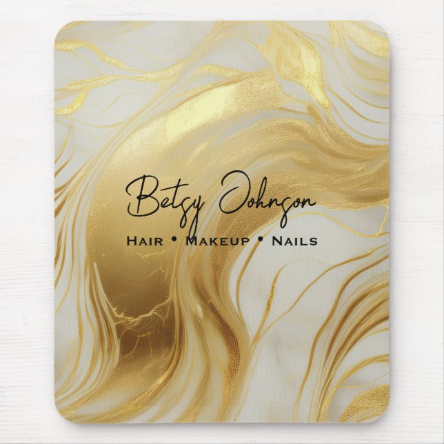 Luxury Ivory and Gold Foil Marbled Mouse Mat (Front)