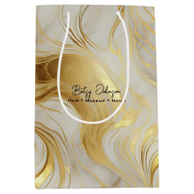 Luxury Ivory and Gold Marbled Medium Gift Bag (Front)