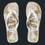 Luxury Ivory and Gold Palm Bride Flip Flops<br><div class="desc">Step into luxury for your special event with our Luxury Ivory and Gold Palm Bride's Flip Flops. These exquisite flip flops blend the timeless elegance of ivory with the opulence of gold palm designs, creating a stunning footwear choice for brides. Change the text on the flip flop to individual Names...</div>