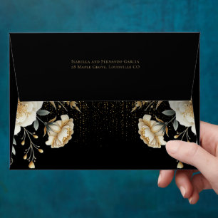 Luxury Ivory Black Gold Quinceañera  Envelope