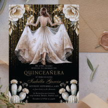 Luxury Ivory Black Gold Quinceañera