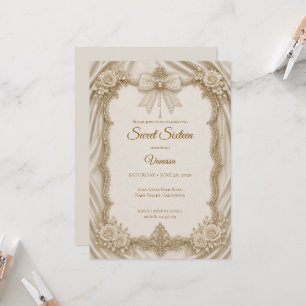 Luxury Ivory Gold Bow Sweet 16 Invitation