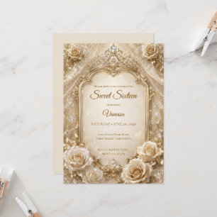 Luxury Ivory Gold Bow Sweet 16 Invitation