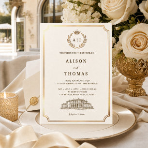 Luxury Ivory & Gold European Villa Elegant Invitation