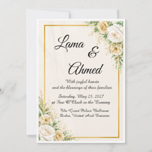 Luxury Ivory Gold Floral Wedding Invitation Templa