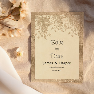 Luxury ivory gold glitter lace flora Save the Date Invitation