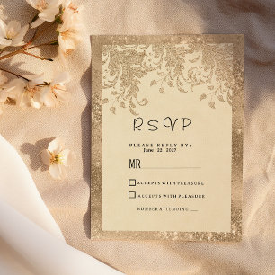 Luxury ivory gold glitter lace floral RSVP Invitation