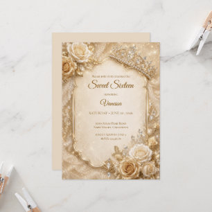 Luxury Ivory Gold Princess Sweet 16 Invitation