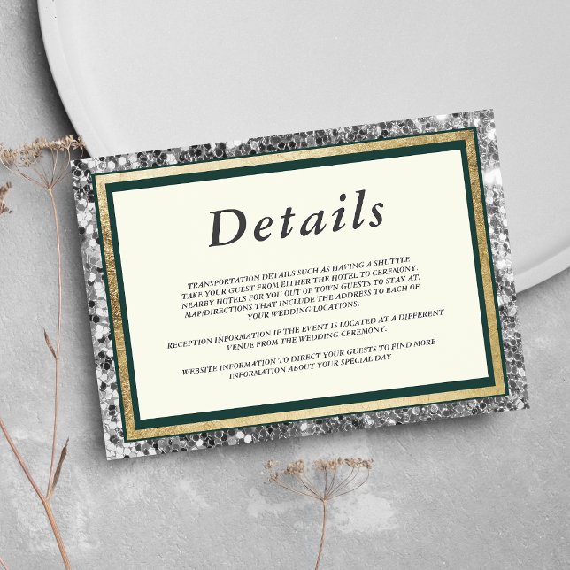 Luxury ivory gold silver forest green Details  Enclosure Card (Luxury ivory gold silver forest green Details)