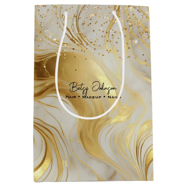 Luxury Ivory Marble and Gold Glitter Medium Gift Bag (Front)