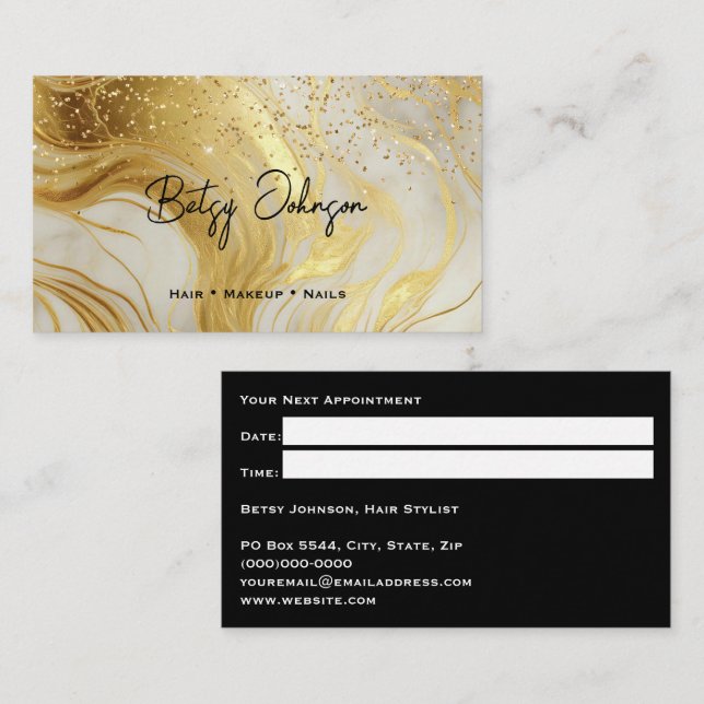 Luxury Ivory Marble Gold Glitter Appointment Card (Front/Back)