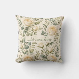 Luxury Ivory Rose & Sage Green Eucalyptus Wedding Cushion