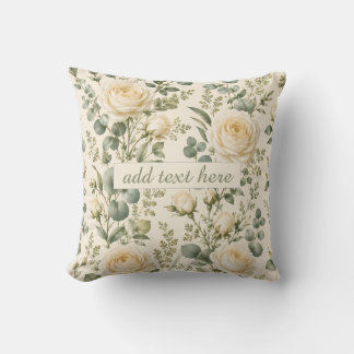 Luxury Ivory Rose & Sage Green Eucalyptus Wedding Cushion