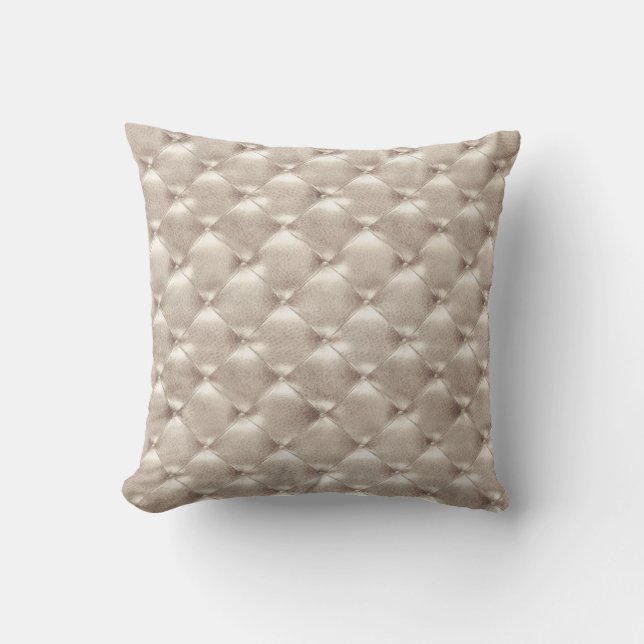 Luxury Ivory Titanium  Tufted Leather Opulent Glam Cushion (Front)
