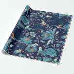Luxury Japanese Blue Peony and Birds Romantic Wrapping Paper<br><div class="desc">Luxury wrapping paper for romantic events featuring exquisite Japanese design with elegant peonies and birds on teal and dark blue.</div>