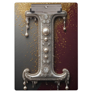 Luxury Jewel Letter I Monogram With Glitter Clipboard