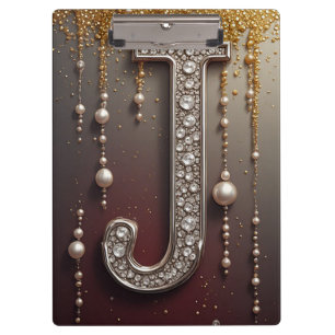 Luxury Jewel Letter J Monogram With Glitter Clipboard