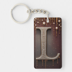 Luxury Jewel Letter L Monogram With Glitter Key Ring