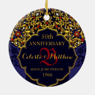Luxury Jeweled Blue Red Gold Wedding Anniversary Ceramic Tree Decoration