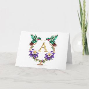 Luxury Jeweled Hummingbird Monogram A Wedding Thank You Card