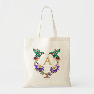 Luxury Jeweled Hummingbird Monogram A Wedding Tote Bag