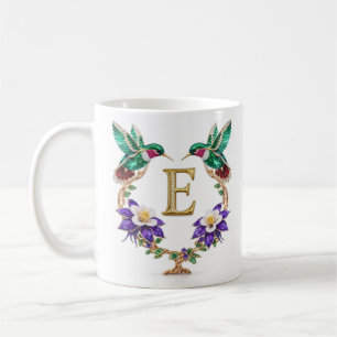 Luxury Jeweled Hummingbird Monogram E Coffee Mug