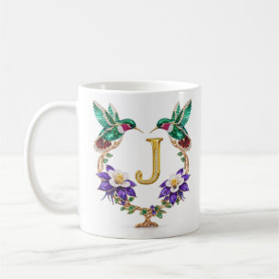 Luxury Jeweled Hummingbird Monogram J Coffee Mug