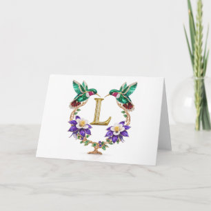 Luxury Jeweled Hummingbird Monogram L Wedding Thank You Card
