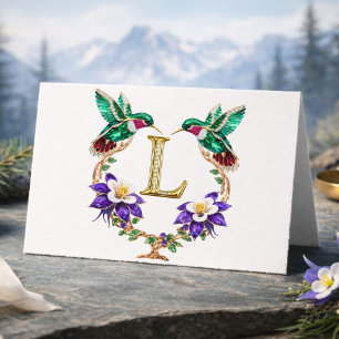 Luxury Jeweled Hummingbird Monogram L Wedding Thank You Card