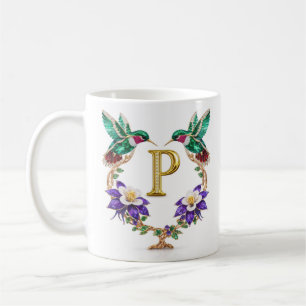 Luxury Jeweled Hummingbird Monogram P Coffee Mug