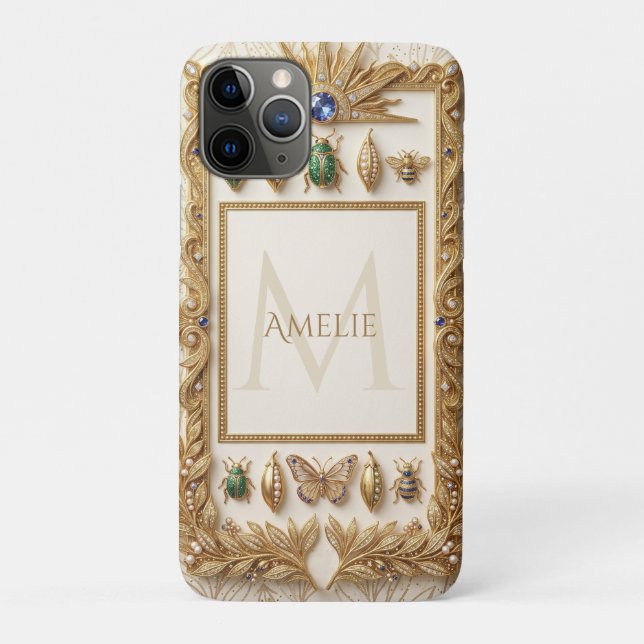 Luxury Jewelled Botanical Frame with Custom Name Case-Mate iPhone Case (Back)