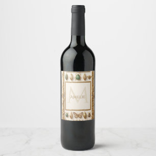 Luxury Jewelled Botanical Frame with Custom Name Wine Label
